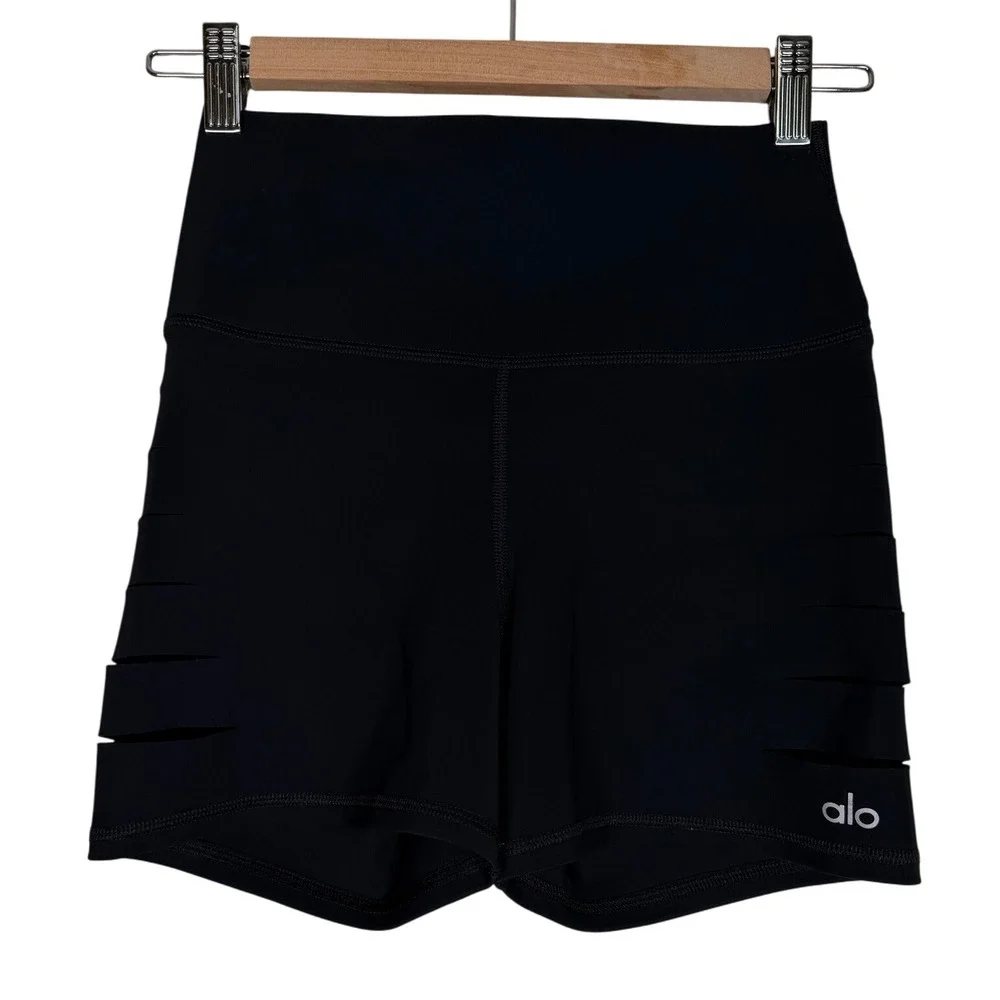 Alo Yoga Black Cutout High Waist Biker Shorts‎ Women's Size XS